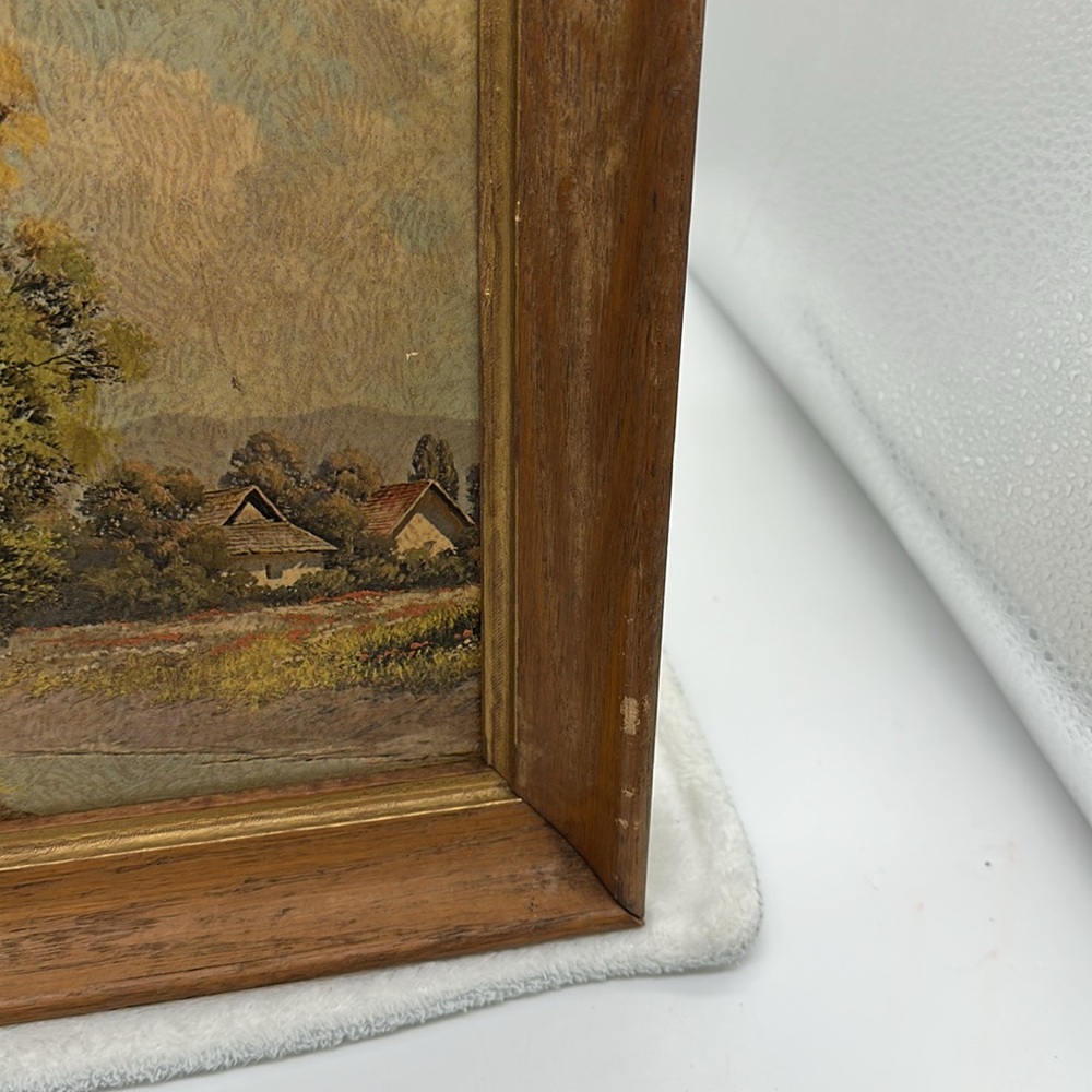 Vintage Original 1950’s Pressboard Print Landscape in Original Wood Frame - Picture 10 of 10